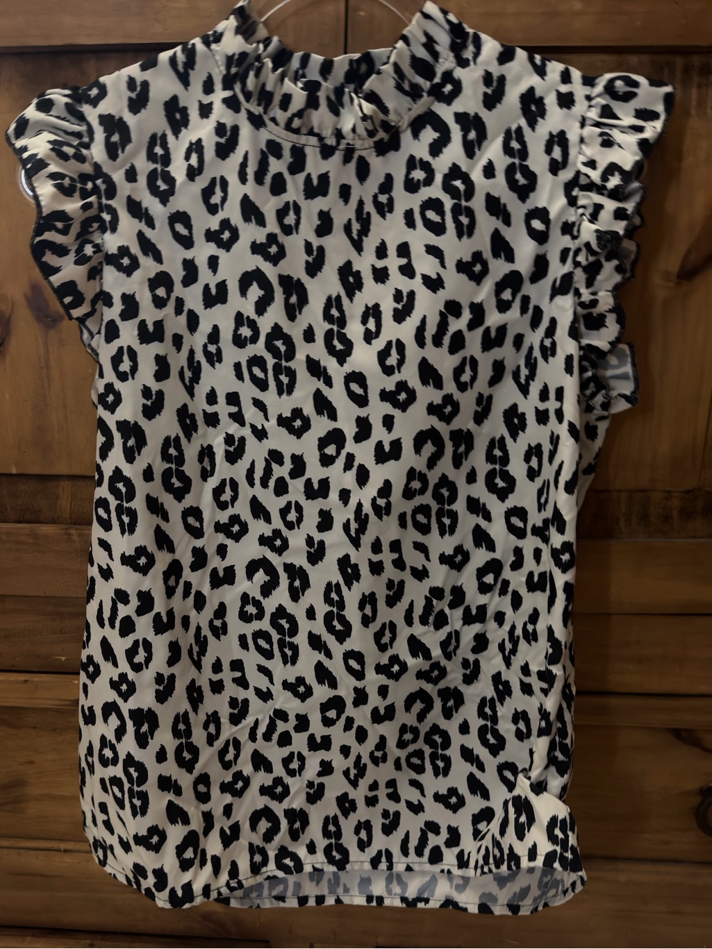 Leopard Print Ruffled Cap-Sleeve Blouse Size Medium